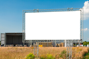 Advertising billboard mock-up in front of the construction site