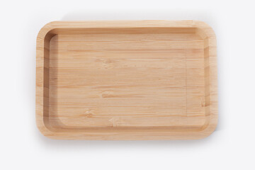 wooden tray isolated on white surface