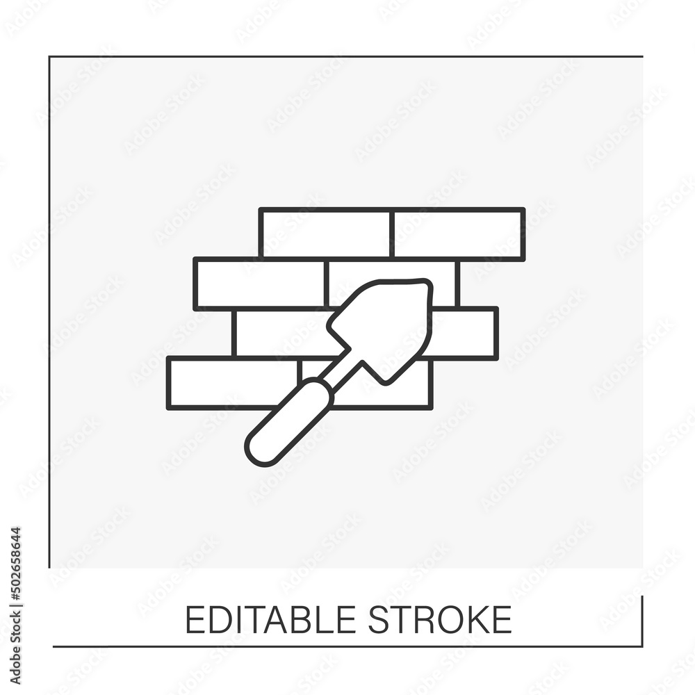 Poster building process line icon. building walls with bricks. construction industry concept. isolated vect