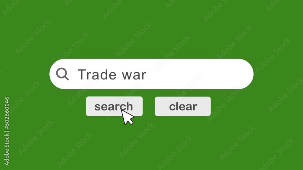 Poster trade war typing on search bar with click animation on green background.searching the word on intern