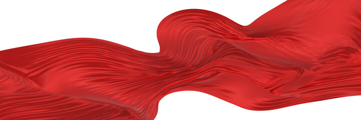 Beautiful flowing fabric of red wavy silk or satin. 3d rendering image.