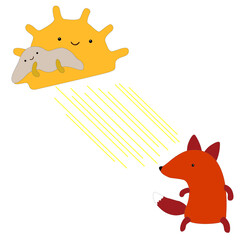 red fox play with sun light cartoon
