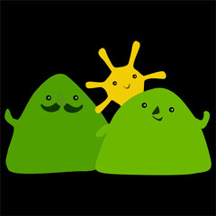 cute green alien monster mountains