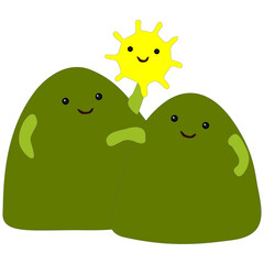 mountains cartoons two cute hills inlove