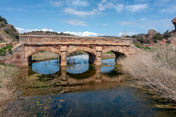 Renaissance bridge from the 17th century over the Salado river. Riba de Santiuste, Spain