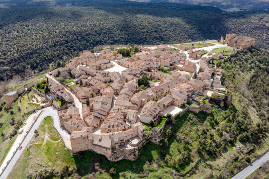 View of the medieval town of Pedraza and its castle in the province of Segovia