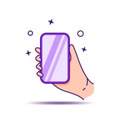 Hand gesture holding phone vector icon illustration