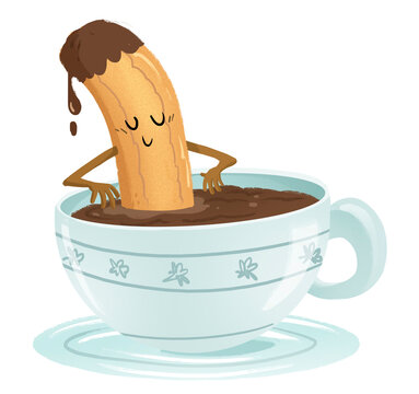 illustration of churro in a cup with chocolate