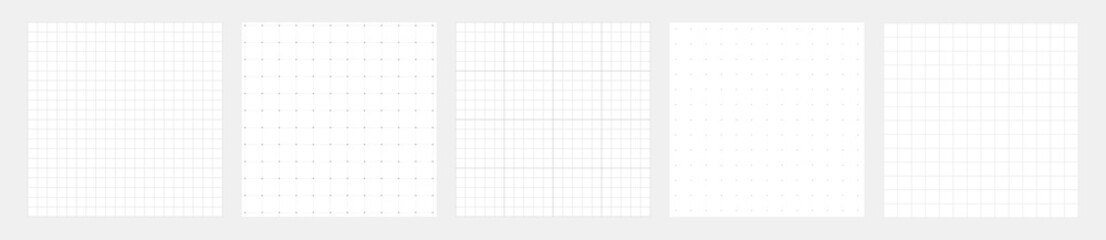 Grid banner set. Dots notebook pattern. Square graph paper. Architect project texture. School math sheet. Checkered backdrop of map. Geometric banner. Technical blank. Vector illustration - obrazy, fototapety, plakaty