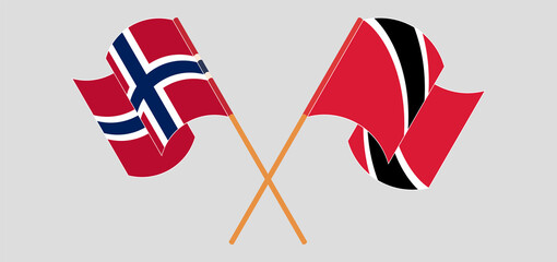 Crossed and waving flags of Norway and Trinidad and Tobago