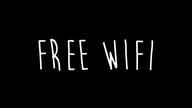 free wifi  word - Hand drawn animated wiggle . Two color - black and white. 2d typographic doodle animation. High resolution 4K.