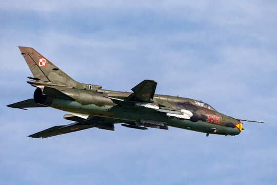 Payerne, Switzerland - August 29, 2014: Polish Air Force (Sily Powietrzne) Sukhoi Su-22M4 (Sukhoi Su-17) fighter/attack aircraft.