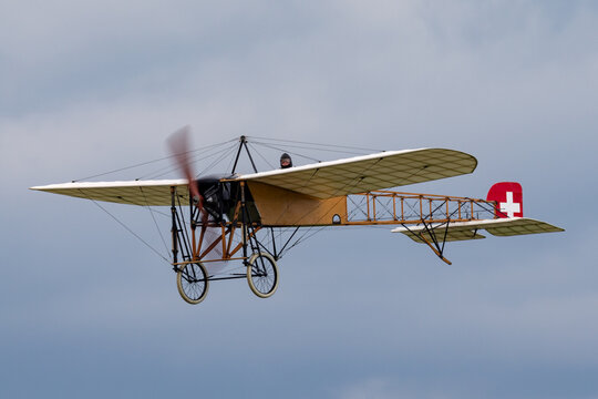 Payerne, Switzerland - August 29, 2014: Vintage Bleriot XI aircraft owned and operated by Mikael Carlson.