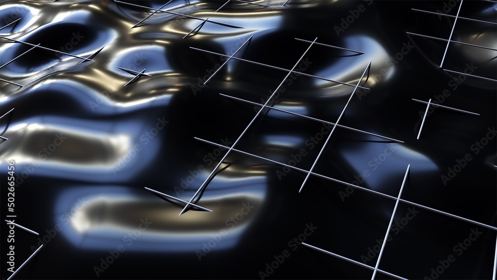 Poster black wave with white grid. computer generated 3d render