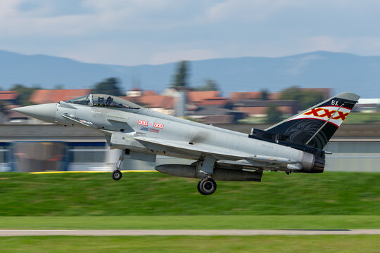 Payerne, Switzerland - September 6, 2014: Royal Air Force (RAF) Eurofighter EF-2000 Typhoon FGR.4 ZK343 From No.29(R) Squadron Based At RAF Coningsby.