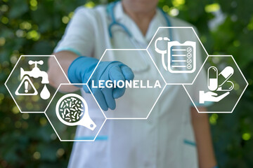 Legionella test medical concept. Legionella pneumophila bacteria in human lungs diagnosis -...