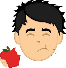 Vector illustration of a cartoon man face eating an apple