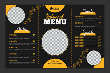 Modern fast food menu design template for restaurant and café on dark chalkboard. food trifold menu brochure - Powered by Adobe