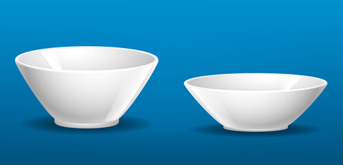 set of realistic ceramic bowl or transparent bowl glasses or kitchenware equipment for restaurant. eps vector
