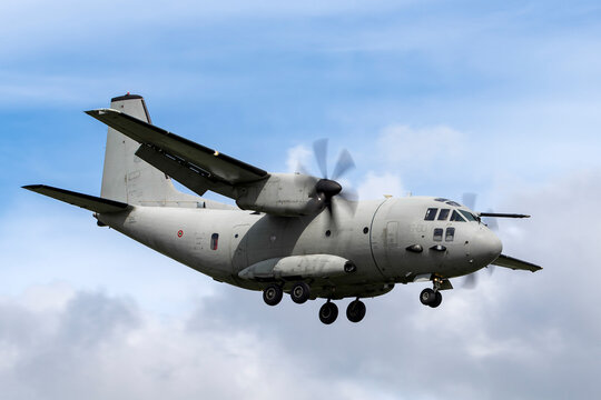 RAF Waddington, Lincolnshire, UK - July 5, 2014: Italian Air Force (Aeronautica Militare Italiana) Alenia C-27J Spartan twin engine multirole military transport aircraft MM62215.