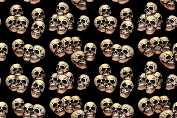 Menselijke schedels naadloze patroon op zwarte achtergrond. Herhaald schedelspatroon.
