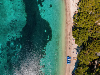 Aerial view of the sea coastline and Cala Xinxell, Illetas, Mallorca island, Spain