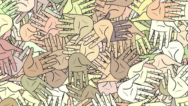 Multiracial Hands Background Pattern Animated Different Skin Color
