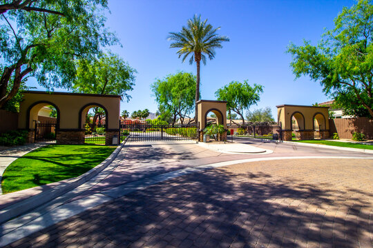 Wrought Iron Security Gates At Housing Development