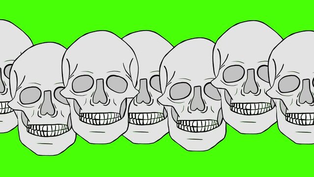Skeleton Skulls Animation Passing over Green Screen Hand Drawn