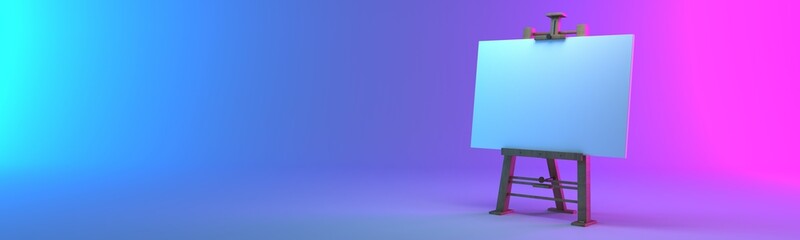 Easel isolated on blue-pink background with empty space. 3D render Hi Resolution