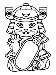 Drawing or sketch of a kid with Spartan helmet suitable for coloring.