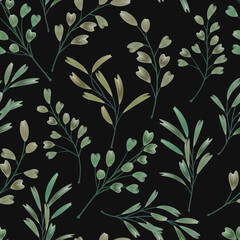 Seamless pattern with leaves on dark background