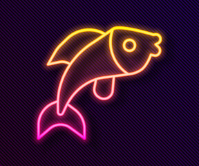 Glowing neon line Fish icon isolated on black background. Vector