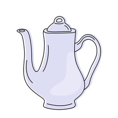 Vector illustration of a hand drawn ceramic coffee pot isolated on a white background.