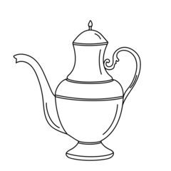 Vector illustration of a vintage coffee kettle in doodle style isolated on a white background.