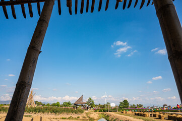 Bamboo building with flower garden in Chiangmai province