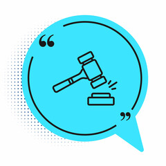 Black line Auction hammer icon isolated on white background. Gavel - hammer of judge or auctioneer. Bidding process, deal done. Auction bidding. Blue speech bubble symbol. Vector