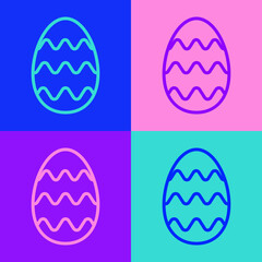 Pop art line Easter egg icon isolated on color background. Happy Easter. Vector