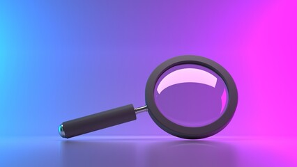 Search concept. magnifying glass isolated on blue-pink background with empty space. 3D render High resolution
