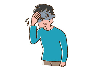 貧血になった男性　コミカルな手書きの人物　ベクター、線画にカラー