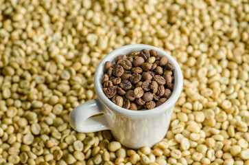 coffee beans in a white glass