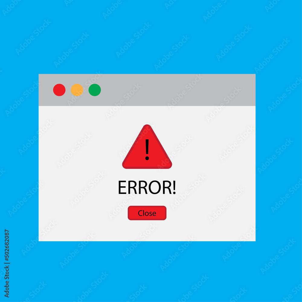 Aufkleber Error exclamation mark. Computer interface. Alert message. Error on computer window. Red triangle. Vector illustration. stock image.