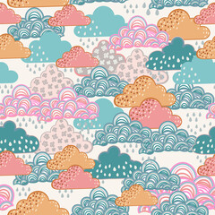 Cute vector cloud floral rustic pattern for textile design