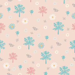 Floral vector rustic pattern with flowers and leaves for textile