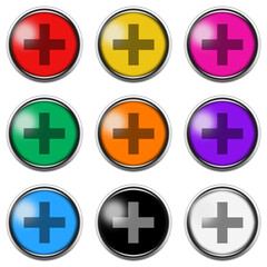 Plus sign button icon set isolated on white with clipping path 3d illustration