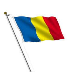 Romania Flagpole 3d illustration on white with clipping path