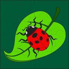 Ladybug on a leaf suitable for children's puzzle vector illustration