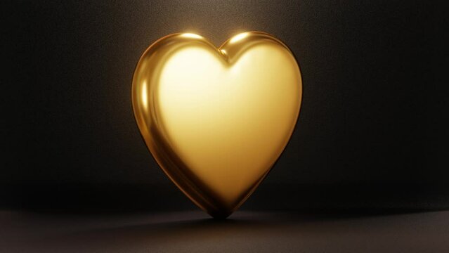 3D rendering Video Footage gold heart with black rough background, Wedding Love Concept Design Realistic scene video clip for ad present inspiration creative banner webside 