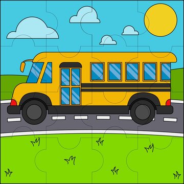 School bus suitable for children's puzzle vector illustration