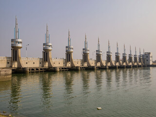 Sunny view of a modern dam